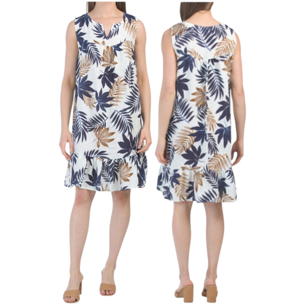 Lungo L’Arno Linen Knee-Length Dress | M | Sleeveless Ruffle Hem Made in Italy